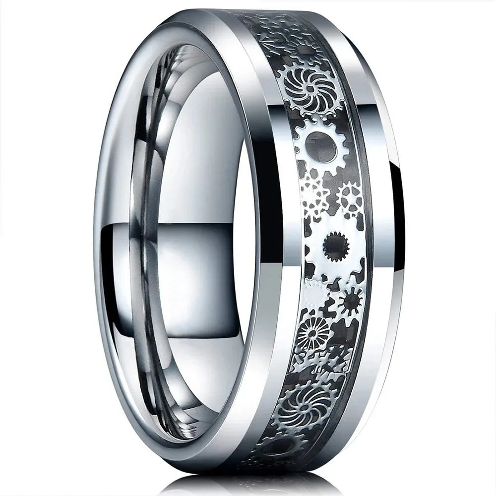 Gold Color Carbon Fiber Inlay Rings For Men, Luxury 8MM Men Gold Color Stainless Steel Rings, Wedding Band Jewelry Drop Shipping