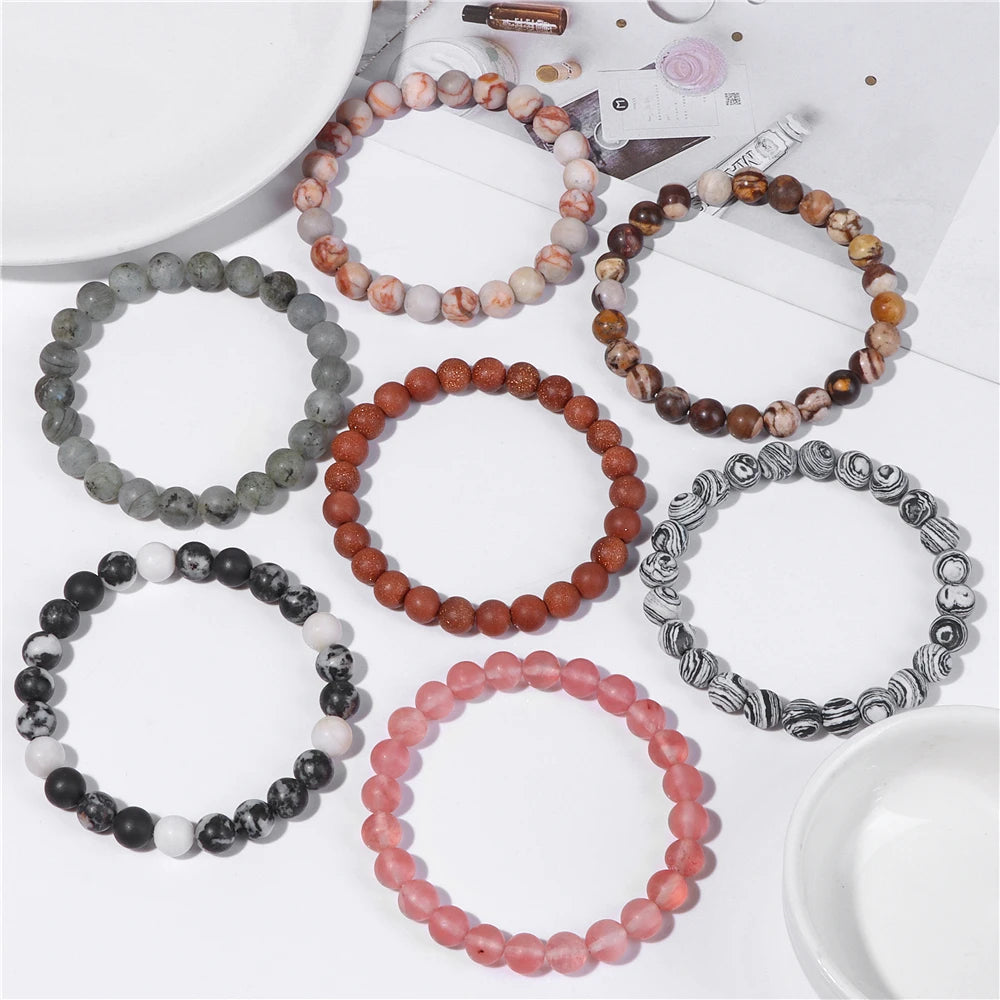8mm Black White Natural Stone Bracelet Handmade Matte Opal Beaded Bracelets Energy Yoga Male Bracelet for Men Women Jewelry Gift