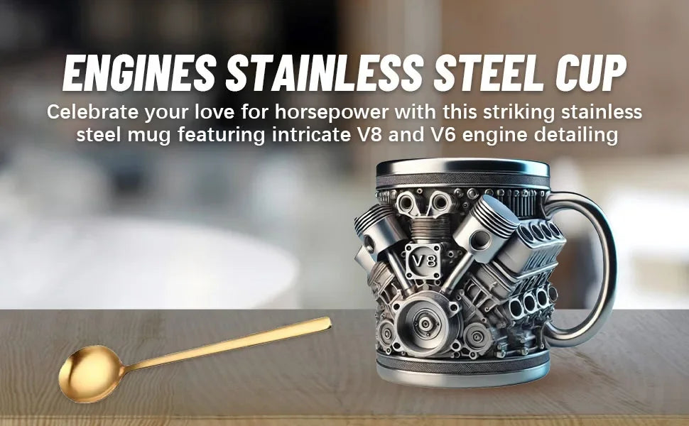 V8 Engines Stainless Steel Coffee Mug Creative Resin Water Cup Funny V6 Engines Wine Cup Coffee Cup Water Container Accessories