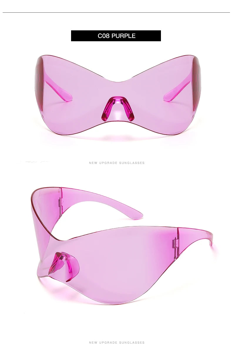 Cycling New Oversized Y2K Punk Rimless Sunglasses Women Men Brand Designer Hip Hop Sport One Piece Sun Glasses Shades Goggles