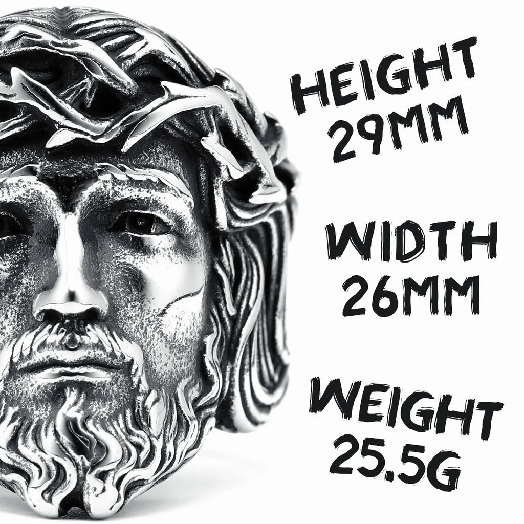 316L Stainless Steel Men Ring Christian Jesus Face Rings Religion Amulet Punk Rock for Male Biker Boyfriend Jewelry Best Gift