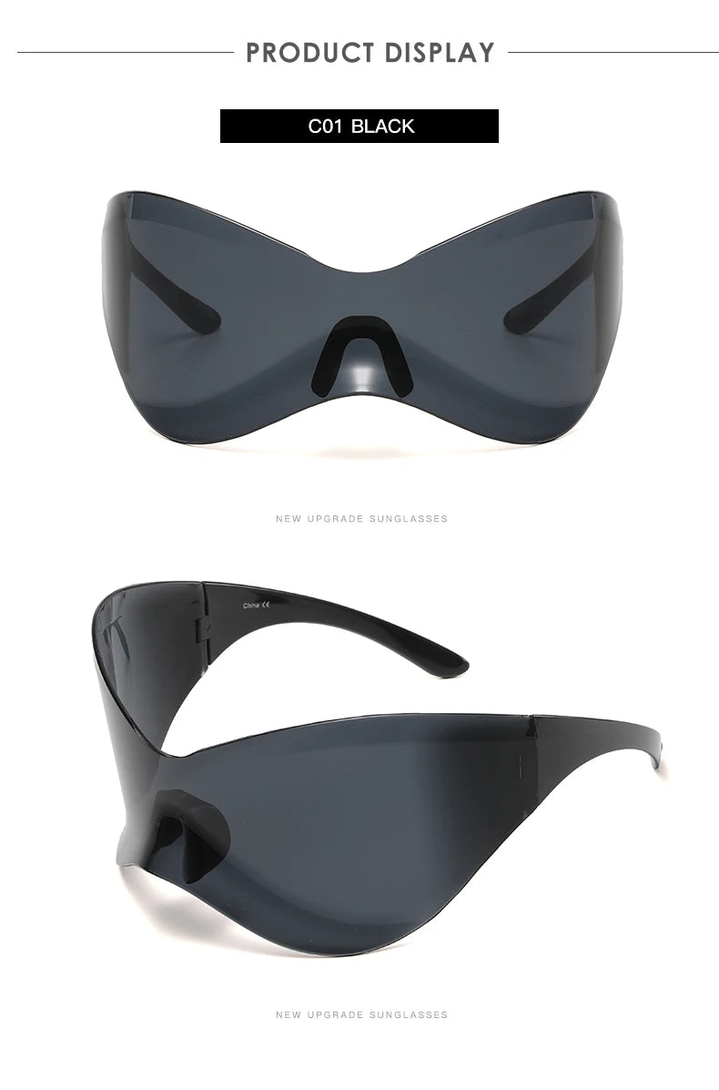 Cycling New Oversized Y2K Punk Rimless Sunglasses Women Men Brand Designer Hip Hop Sport One Piece Sun Glasses Shades Goggles