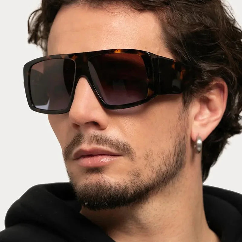 SO&EI Fashion Square Sunglasses Women Clear Gradient Shades UV400 Retro Men Wide Legs Trending Punk Sun Glasses