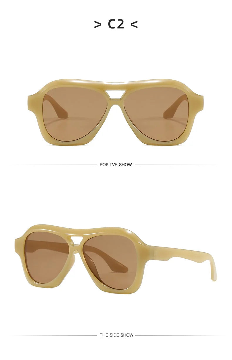 Retro Double Beam Sunglasses Women Brand Designer Glasses New Ins Fashion Personalized Gradient Eyewear Men Eyeglasses UV400