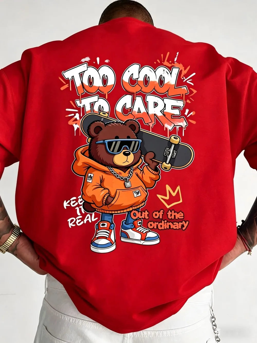 European and American men's summer new skateboard teddy bear print soft and breathable round neck T-shirt outdoor street top