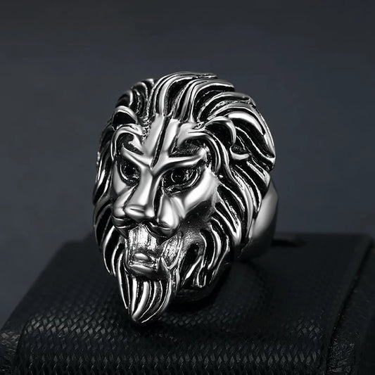 Retro Detailed Stainless Steel 3D Lion Head Rings For Men Punk Gothic Rock Animal Ring Domineering Biker Jewelry Accessories