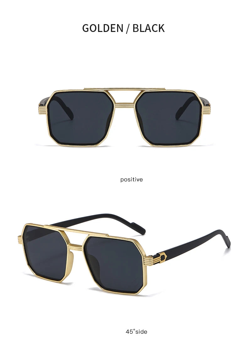 Hiking New Fashion Double Beam Polygonal Anti Light Glasses Retro Personalized Trendy Large Frame Eyewear European and American