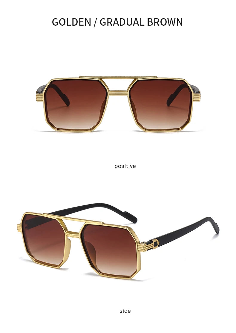 Hiking New Fashion Double Beam Polygonal Anti Light Glasses Retro Personalized Trendy Large Frame Eyewear European and American
