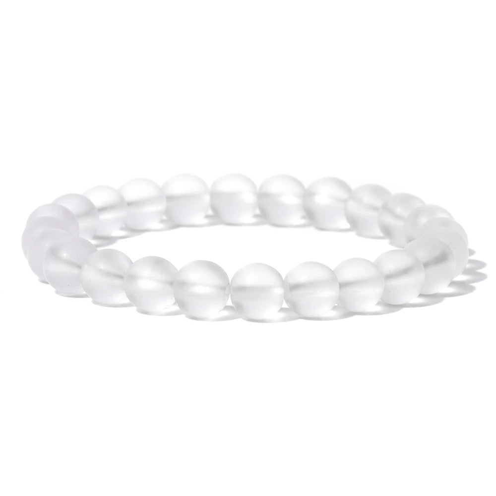 8mm Black White Natural Stone Bracelet Handmade Matte Opal Beaded Bracelets Energy Yoga Male Bracelet for Men Women Jewelry Gift