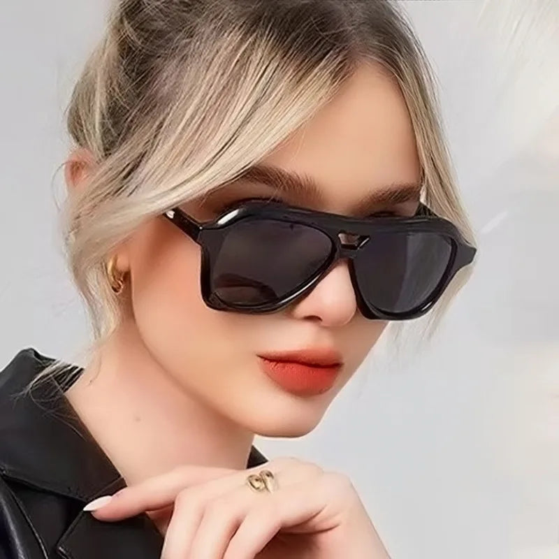 Retro Double Beam Sunglasses Women Brand Designer Glasses New Ins Fashion Personalized Gradient Eyewear Men Eyeglasses UV400