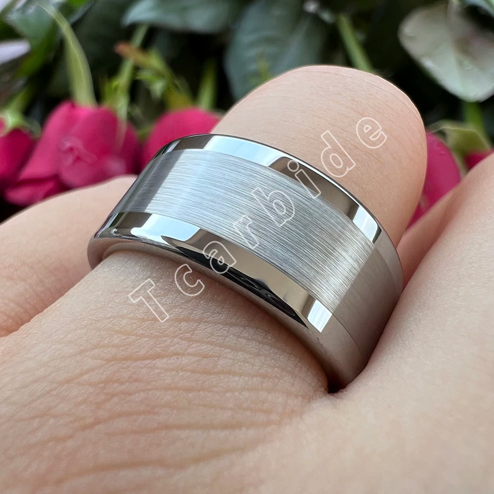 TCarbide 10mm 12mm Mens Big Finger Ring Tungsten Engagement Wedding Band Polished Brushed Multicolor Available Comfort Fit