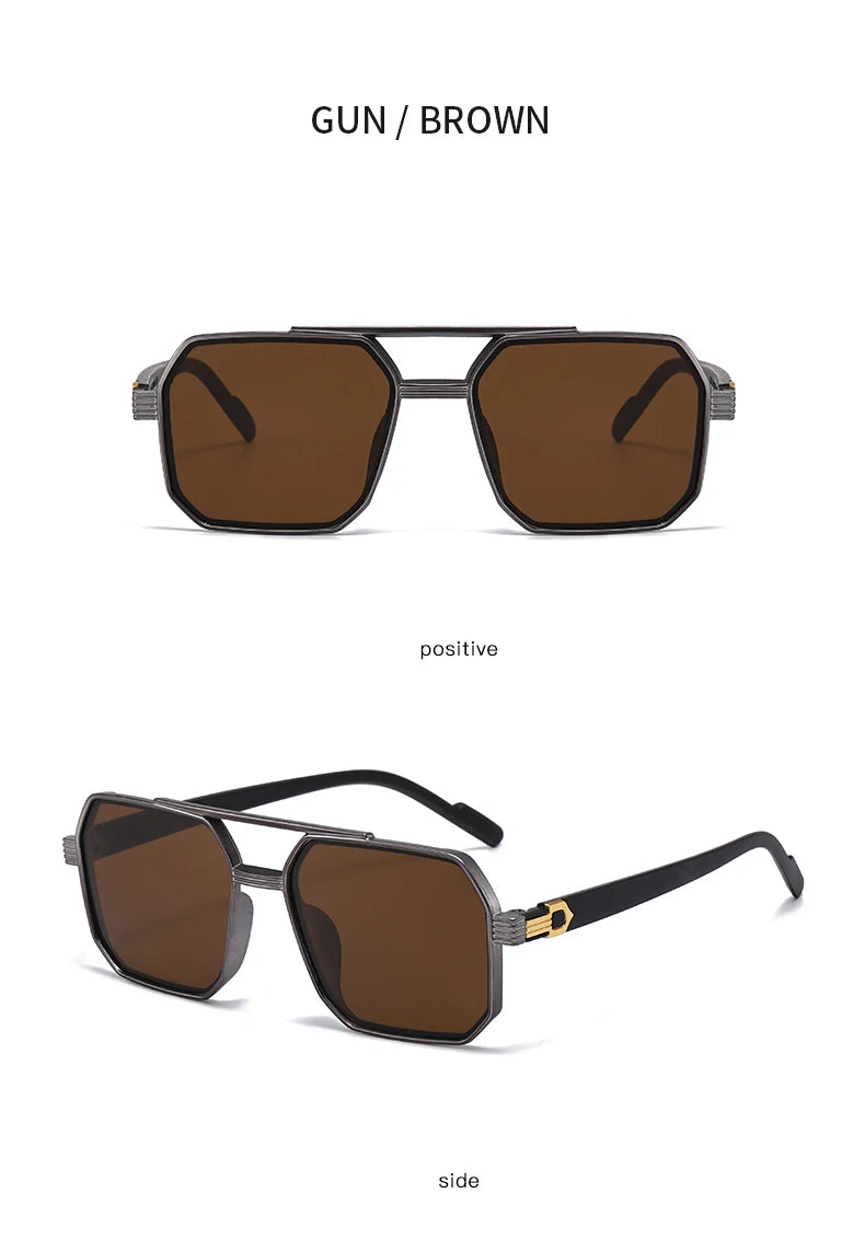Hiking New Fashion Double Beam Polygonal Anti Light Glasses Retro Personalized Trendy Large Frame Eyewear European and American