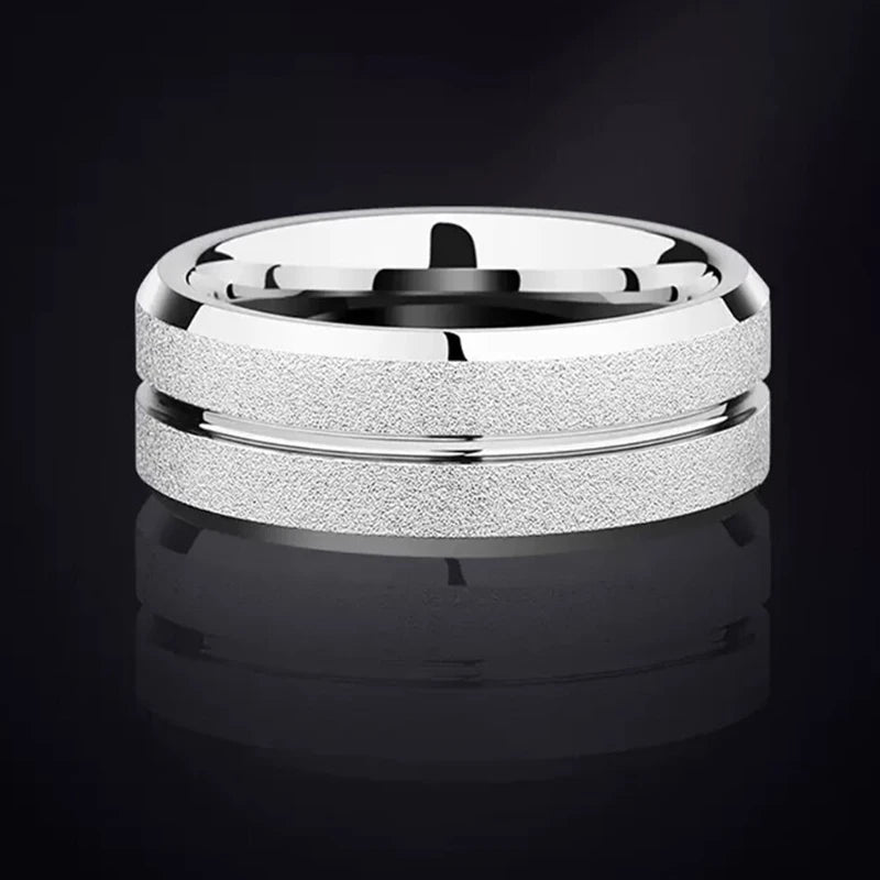 8MM Stainless steel Matte Rings For Women Men Deep Groove Hypotenuse Titanium Steel Ring Couple Fashion Waterproof Jewelry