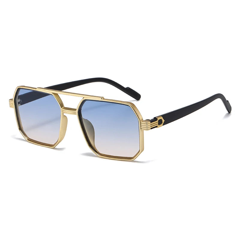Hiking New Fashion Double Beam Polygonal Anti Light Glasses Retro Personalized Trendy Large Frame Eyewear European and American