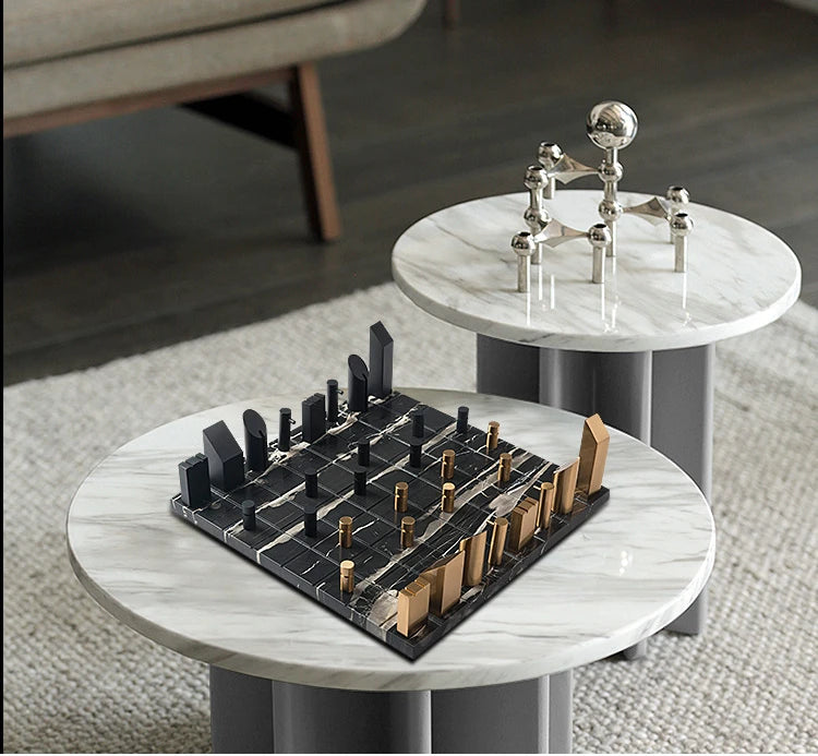 Metal Chess Set Luxury Marble Checkerboard Aluminum Chess Pieces Children Adults Board Games Creative Family Table Games Gifts