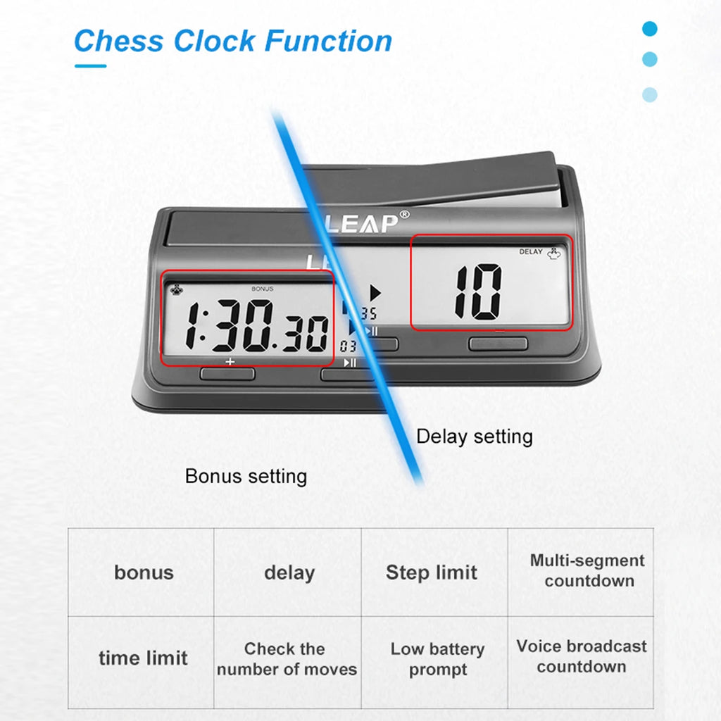 LEAP PQ9921 Chess Clock Digital Chess Timer for Board Games Timer 37 Preset Programme Countdown Bonus/Increment Delay Byo-yomi
