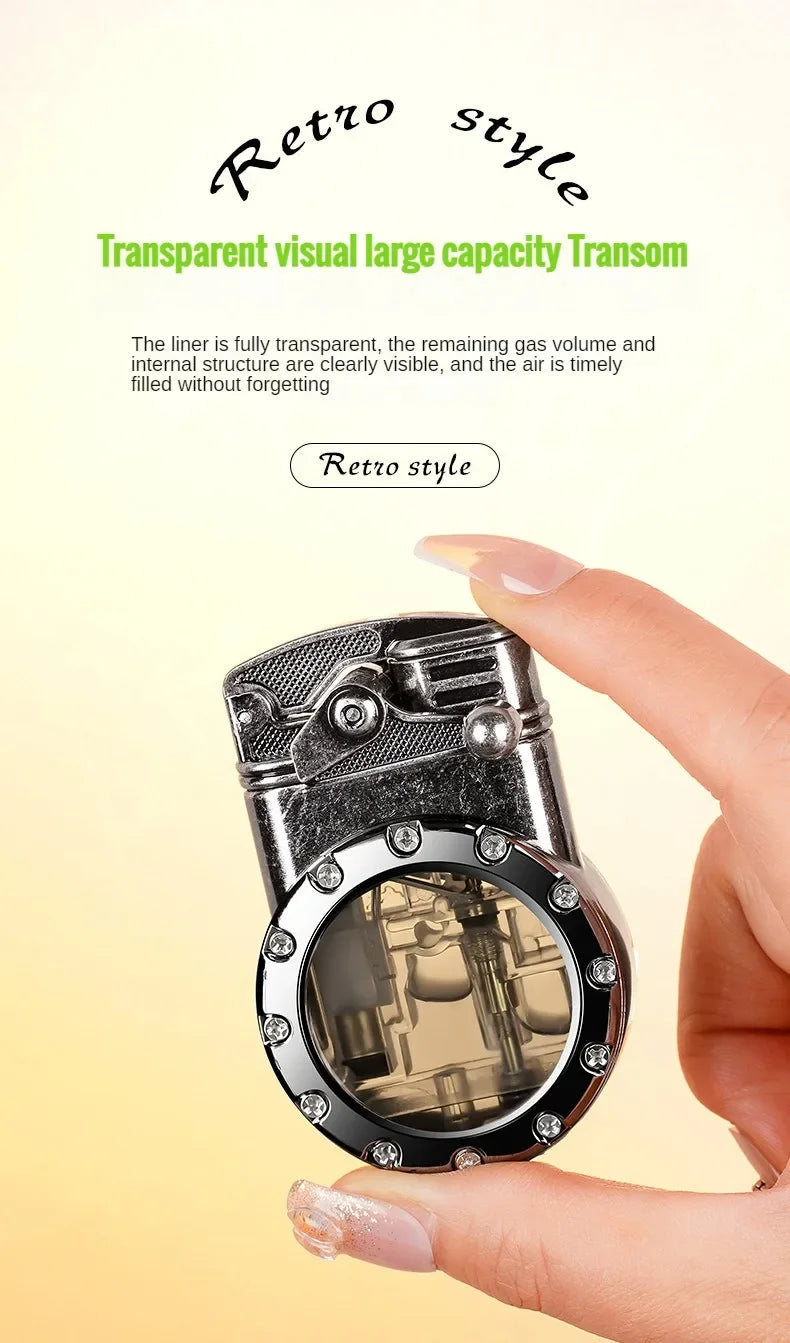 Personalized Rocker Double Straight Blue Flame Lighter Transparent Air Chamber Inflatable Lighter Men's High-end Business Gift