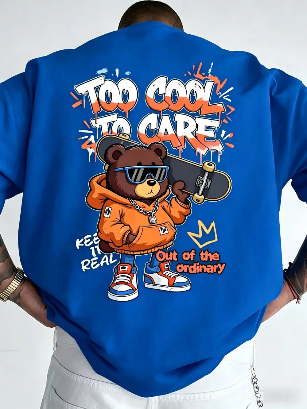 European and American men's summer new skateboard teddy bear print soft and breathable round neck T-shirt outdoor street top