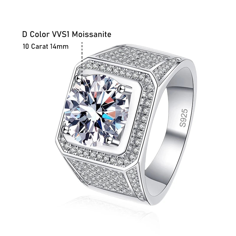 Tezzc 2ct 5ct 10ct Moissanite Lab Diamond Ring For Men 925 Sterling Silver with Gold Plated Wedding Man Rings Jewelry Certified