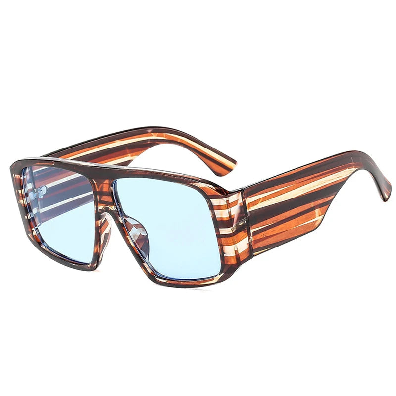 SO&EI Fashion Square Sunglasses Women Clear Gradient Shades UV400 Retro Men Wide Legs Trending Punk Sun Glasses