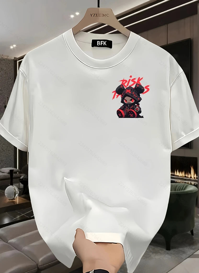 Cyberpunk Red Cross Bear Streetwear Graphic T-Shirt