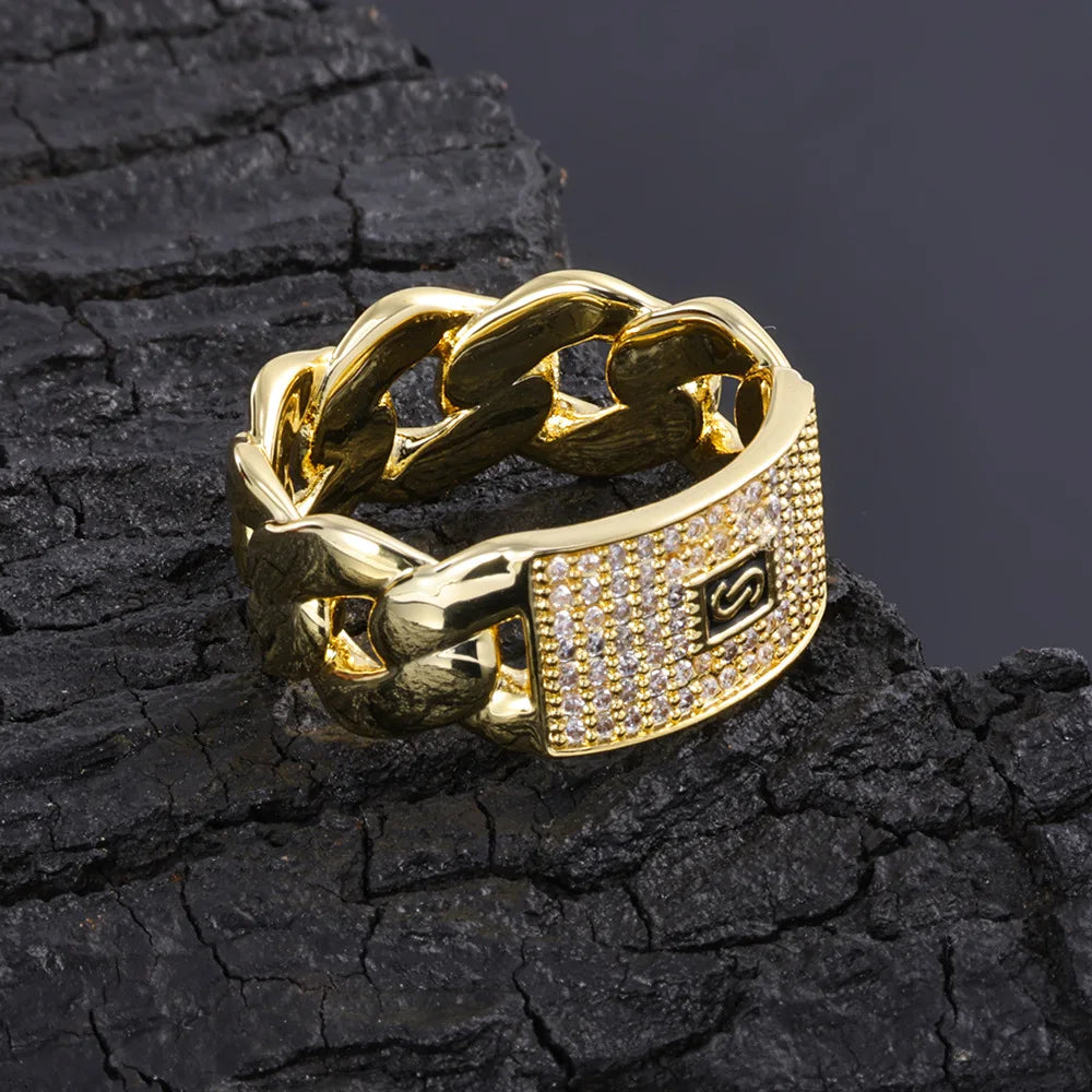 Luxury 24K 9999 Pure Gold real gold Men's Hip Hop Ring Point Diamond Cuban Ring