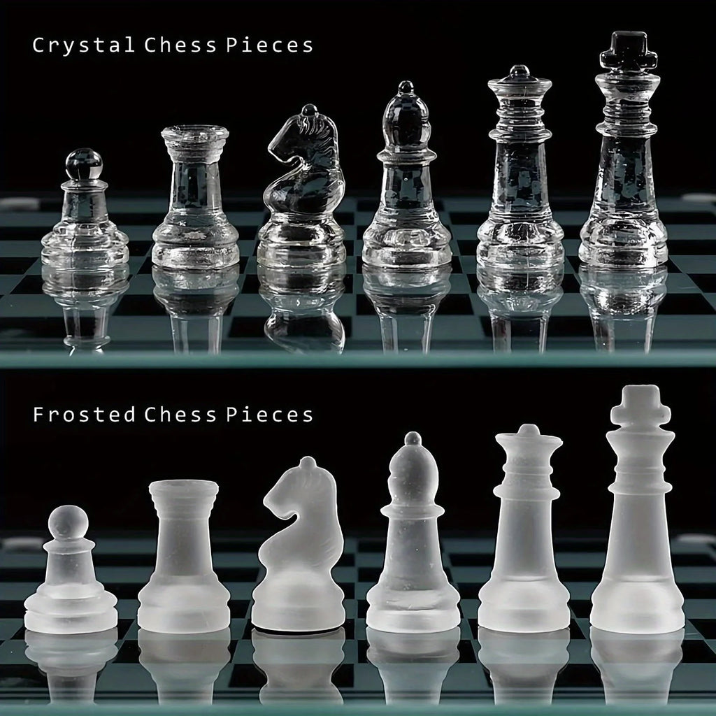Elegant 10" Glass Chess Set - Premium Quality Board Game for All Ages for Chess Enthusiasts and Home Decor