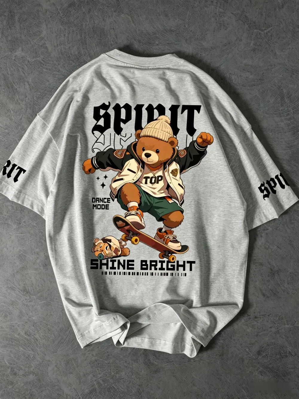 European and American men's summer teddy bear letter print comfortable and breathable round neck T-shirt outdoor street top