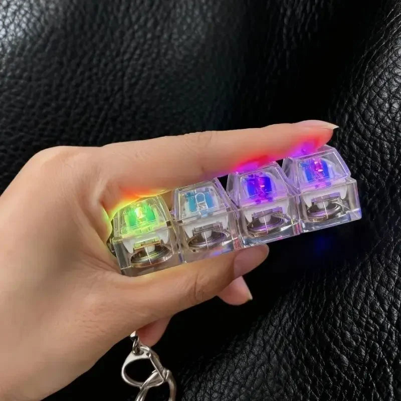 LED Keyboard Keychain Fidget Toys Crystal Clicker Sensory Toy for Stress Relief Keyboard Keychain Fidget Gadget for Adults Kid