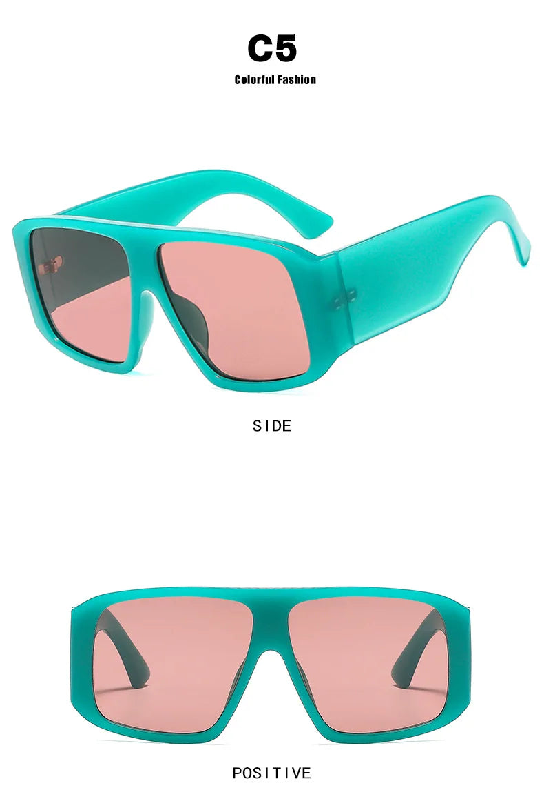 SO&EI Fashion Square Sunglasses Women Clear Gradient Shades UV400 Retro Men Wide Legs Trending Punk Sun Glasses
