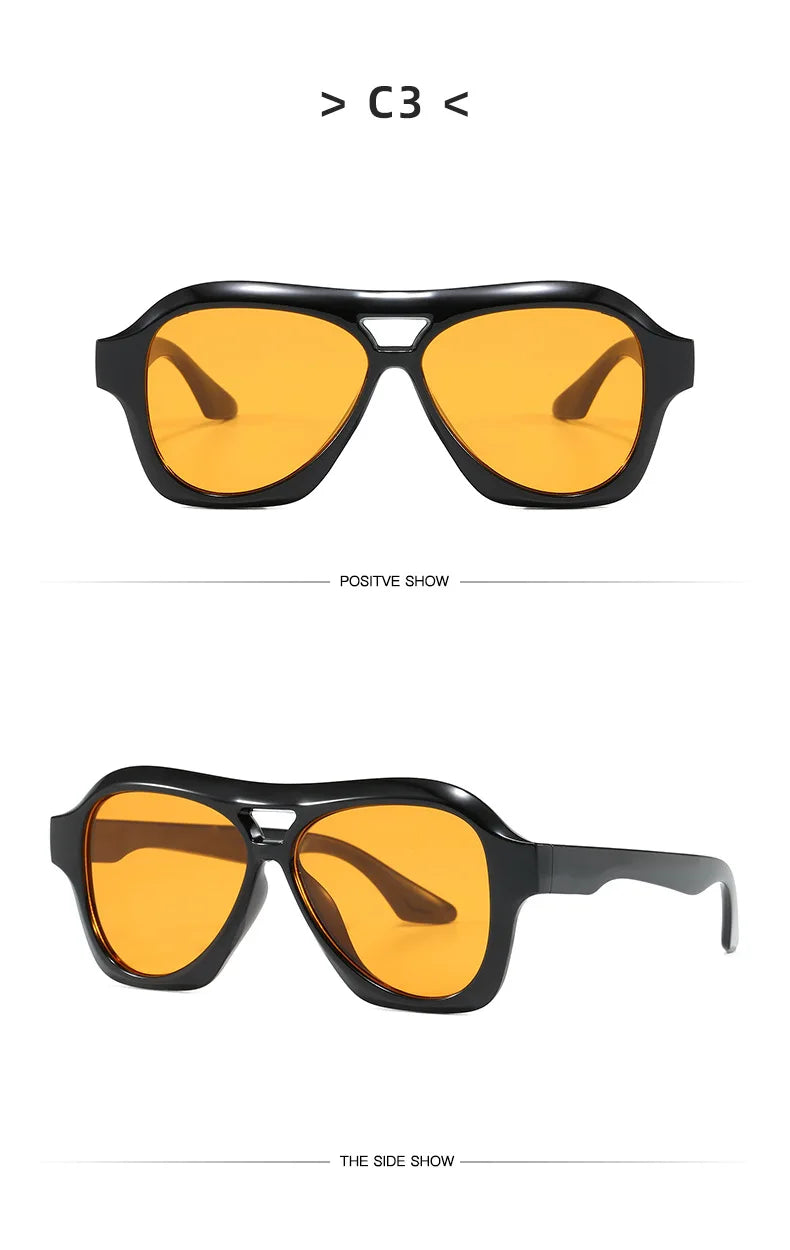 Retro Double Beam Sunglasses Women Brand Designer Glasses New Ins Fashion Personalized Gradient Eyewear Men Eyeglasses UV400