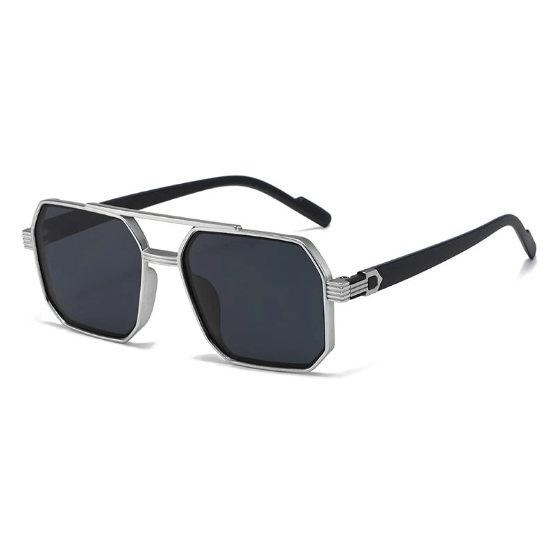 Hiking New Fashion Double Beam Polygonal Anti Light Glasses Retro Personalized Trendy Large Frame Eyewear European and American