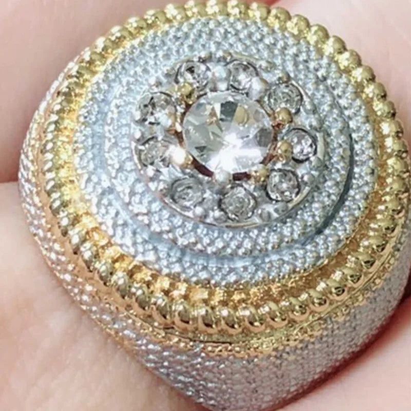 Milangirl  Clear Cubic Zircon Luxurious Round Men Ring   Wedding Band Male Rings Punk Rock Hip Hop Jewelry
