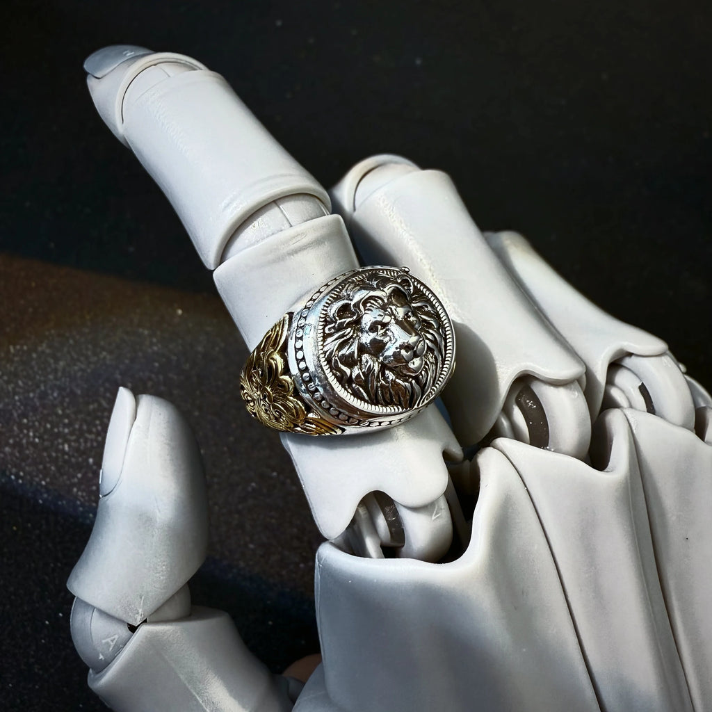 Retro Lion Golden Ivy Vine Adjustable Open Ring For Men Punk Gothic Edgy Copper Jewelry Bikers Accessories Male Charm Gift