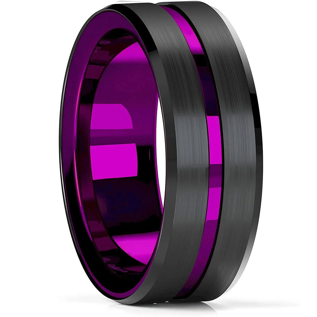 Gold Color Carbon Fiber Inlay Rings For Men, Luxury 8MM Men Gold Color Stainless Steel Rings, Wedding Band Jewelry Drop Shipping