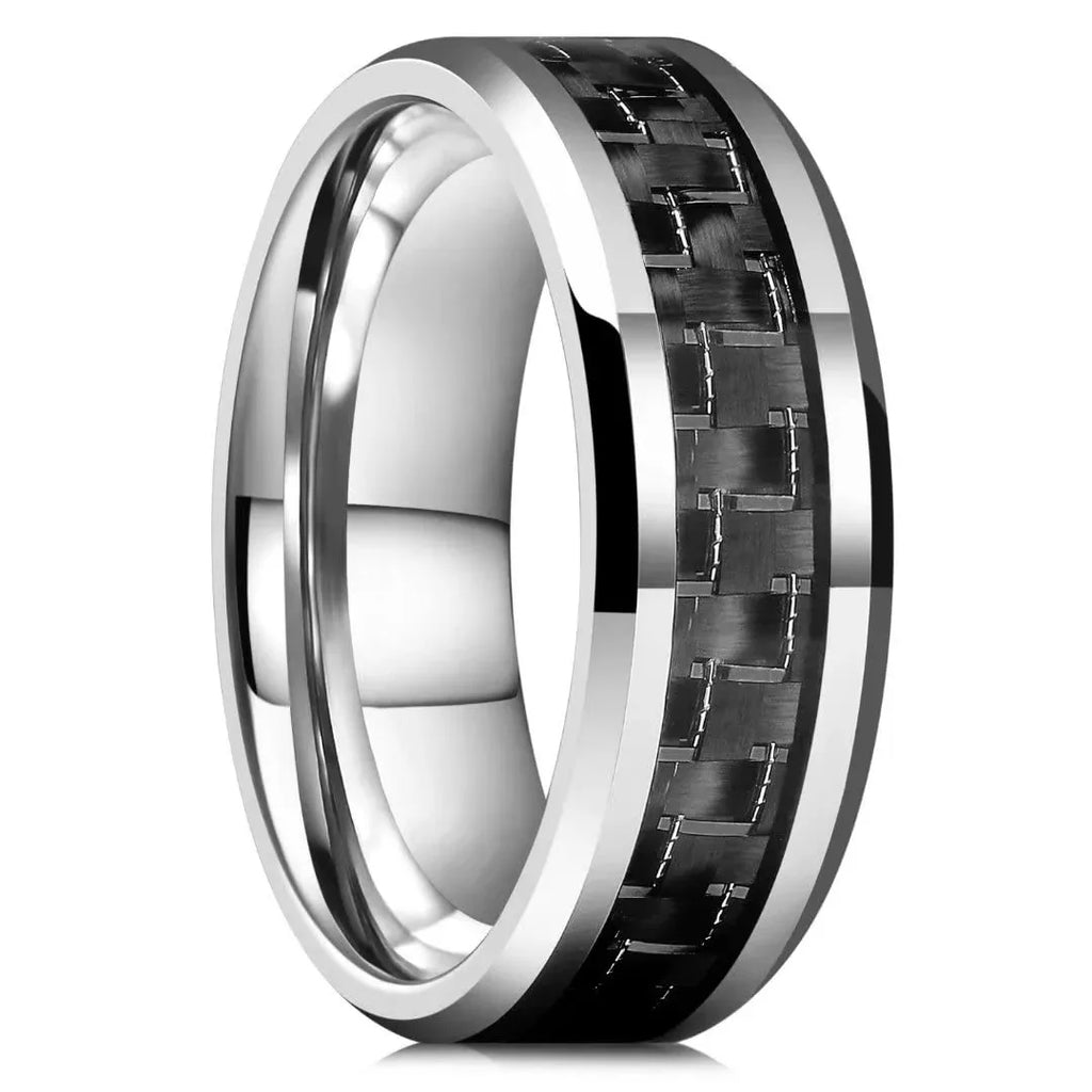 Gold Color Carbon Fiber Inlay Rings For Men, Luxury 8MM Men Gold Color Stainless Steel Rings, Wedding Band Jewelry Drop Shipping