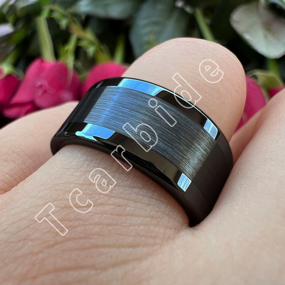 TCarbide 10mm 12mm Mens Big Finger Ring Tungsten Engagement Wedding Band Polished Brushed Multicolor Available Comfort Fit