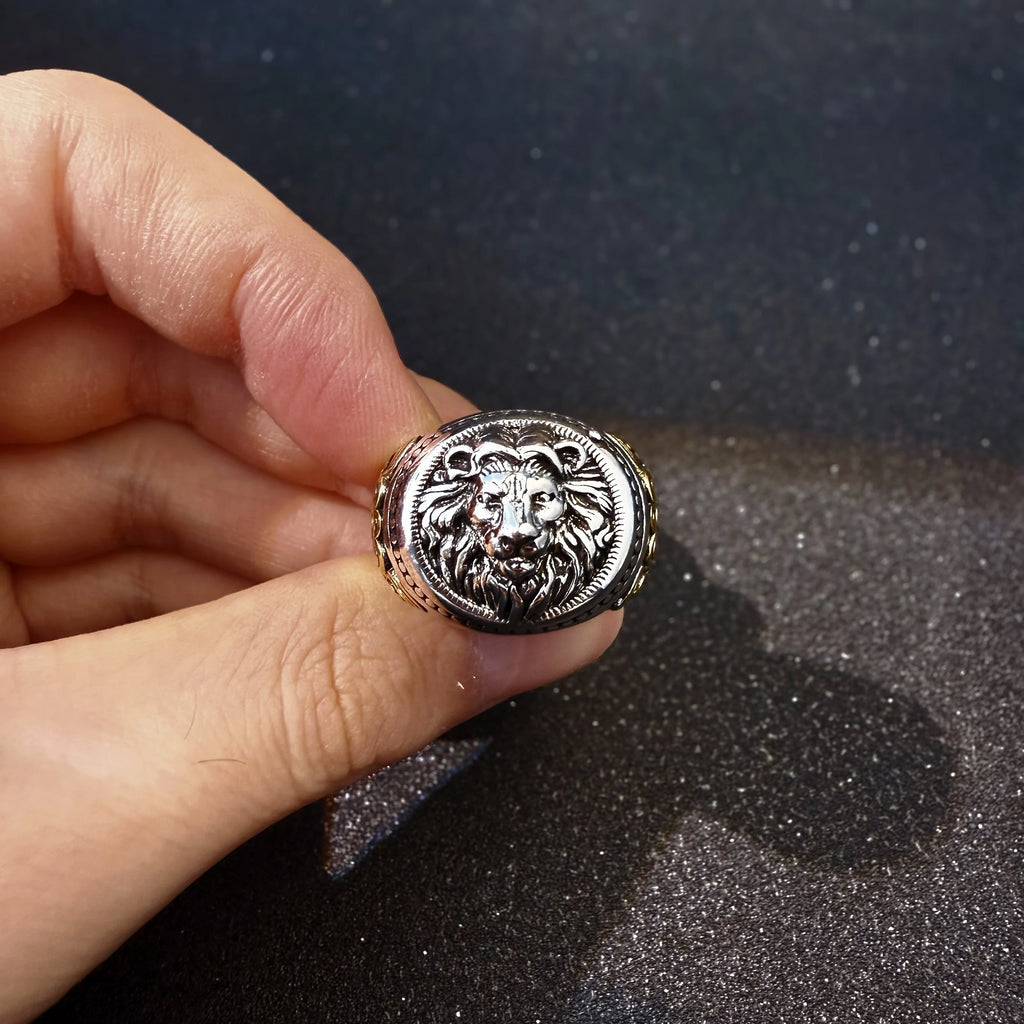 Retro Lion Golden Ivy Vine Adjustable Open Ring For Men Punk Gothic Edgy Copper Jewelry Bikers Accessories Male Charm Gift