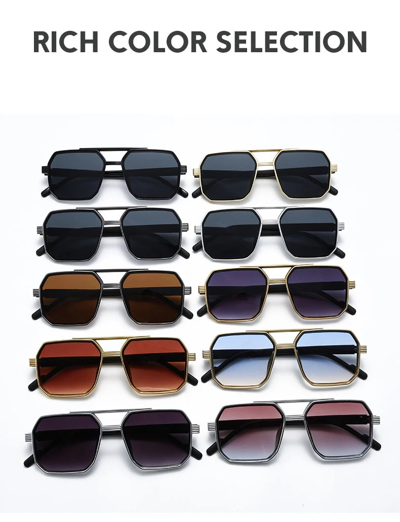 Hiking New Fashion Double Beam Polygonal Anti Light Glasses Retro Personalized Trendy Large Frame Eyewear European and American