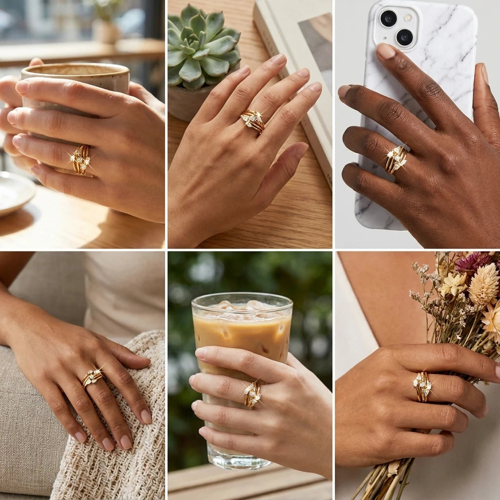 New Trendy Full Sparkling Cubic Zirconia Rings For Women Multiple Layers Gorgeous Finger Ring Party Daily Wear Luxury Jewelry