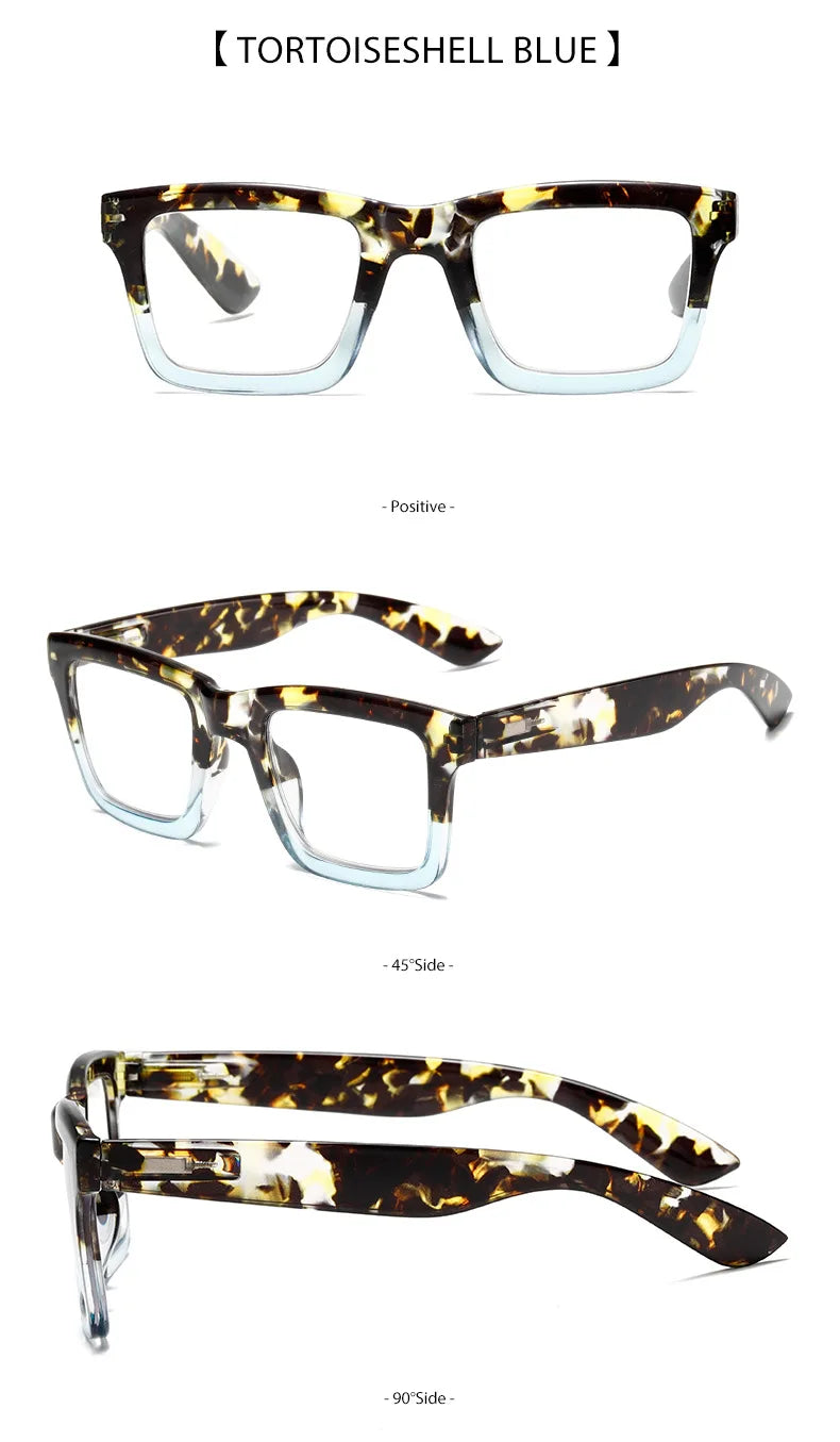 Anti Blue Light Reading Glasses for Man Woman Square Full Frame Retro Design Presbyopia Spectacles Lightweight Comfort Fit