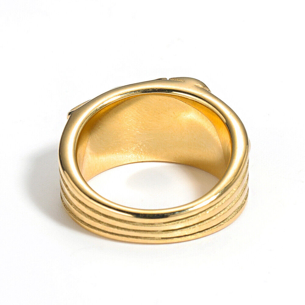 Mens Punk Fashion Jewelry 18K Gold Plated Stainless Steel Sword Ring Size 7-13