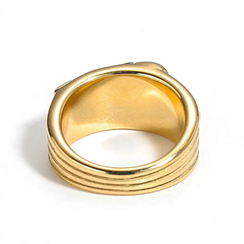 Mens Punk Fashion Jewelry 18K Gold Plated Stainless Steel Sword Ring Size 7-13