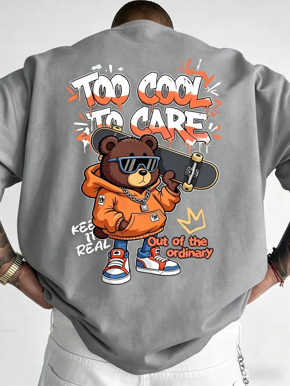 European and American men's summer new skateboard teddy bear print soft and breathable round neck T-shirt outdoor street top