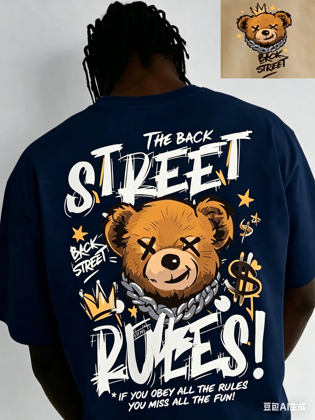 Summer Stylish American-style Men's T-shirt Bear-patterned Letter Print Comfortable Breathable Design Suitable Street Wear