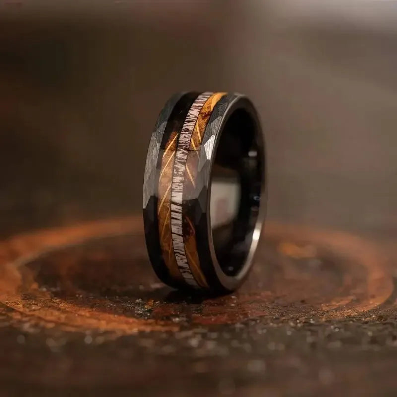 Fashion 8MM Gold Color Men Stainless Steel Ring Pink Abalone Shell Inlay Rings For Men Women Wedding Engagement Jewelry Gift