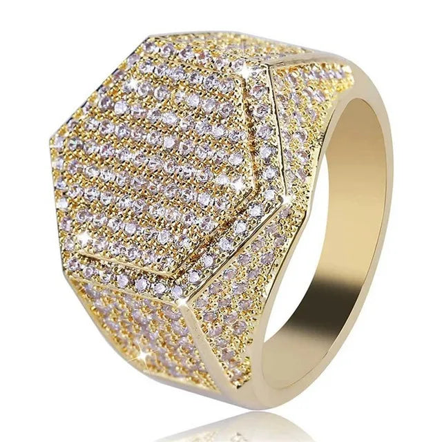 Milangirl  Clear Cubic Zircon Luxurious Round Men Ring   Wedding Band Male Rings Punk Rock Hip Hop Jewelry