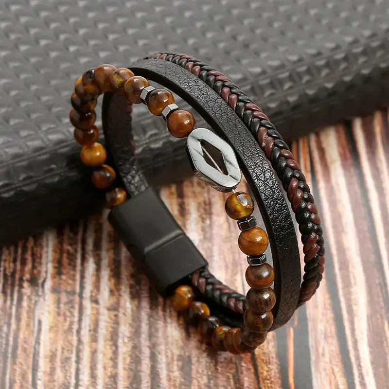 Classic Men's Leather Bracelet New Style Hand-woven Multi-layer Combination Accessory Fashion Man Jewelry