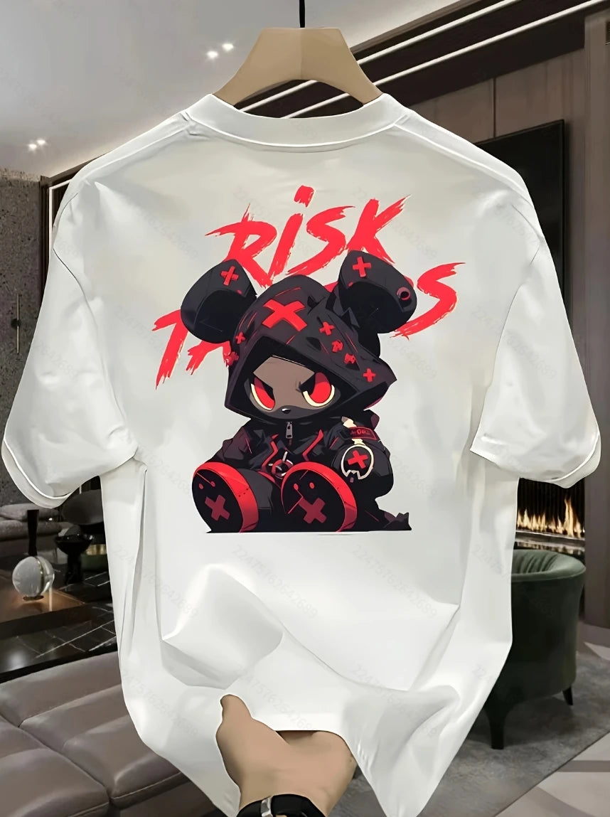 Cyberpunk Red Cross Bear Streetwear Graphic T-Shirt