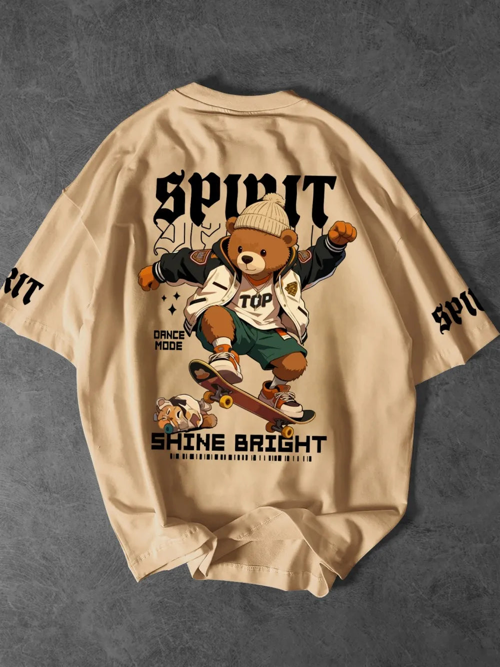 European and American men's summer teddy bear letter print comfortable and breathable round neck T-shirt outdoor street top